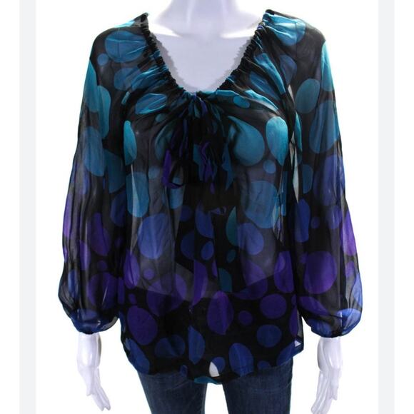 Diane Von Furstenberg- printed chiffon silk blouse- Sz 6 - Picture 1 of 4